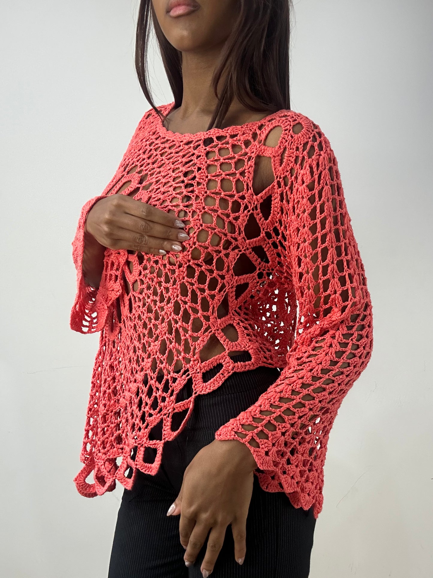 BEST PICKS | medium coral pink crotchet long sleeve top