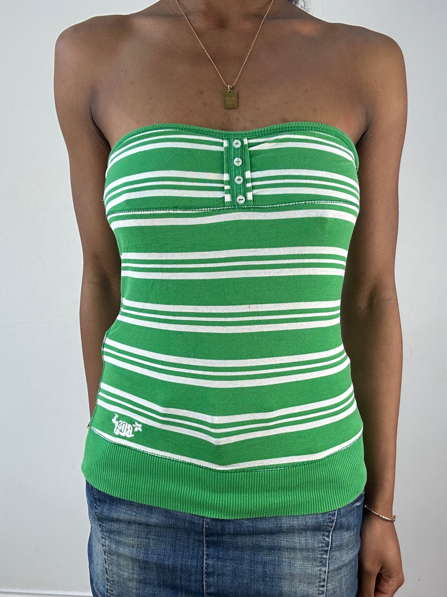 vintage edit: tops | small green and white striped bandeau top