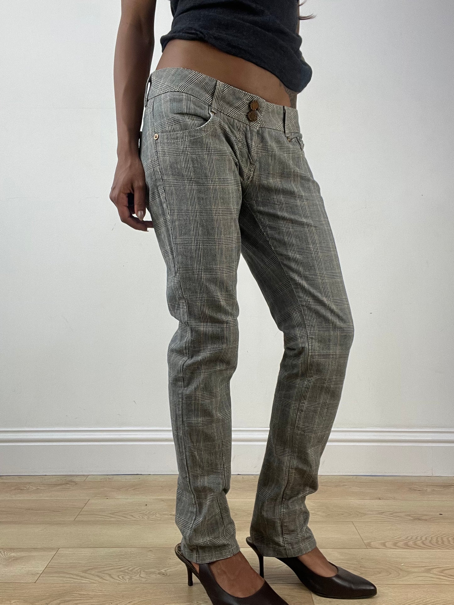 vintage edit thirty-three | medium brown straight leg trousers with plaid print