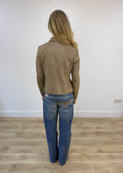 small taupe brown fitted leather jacket