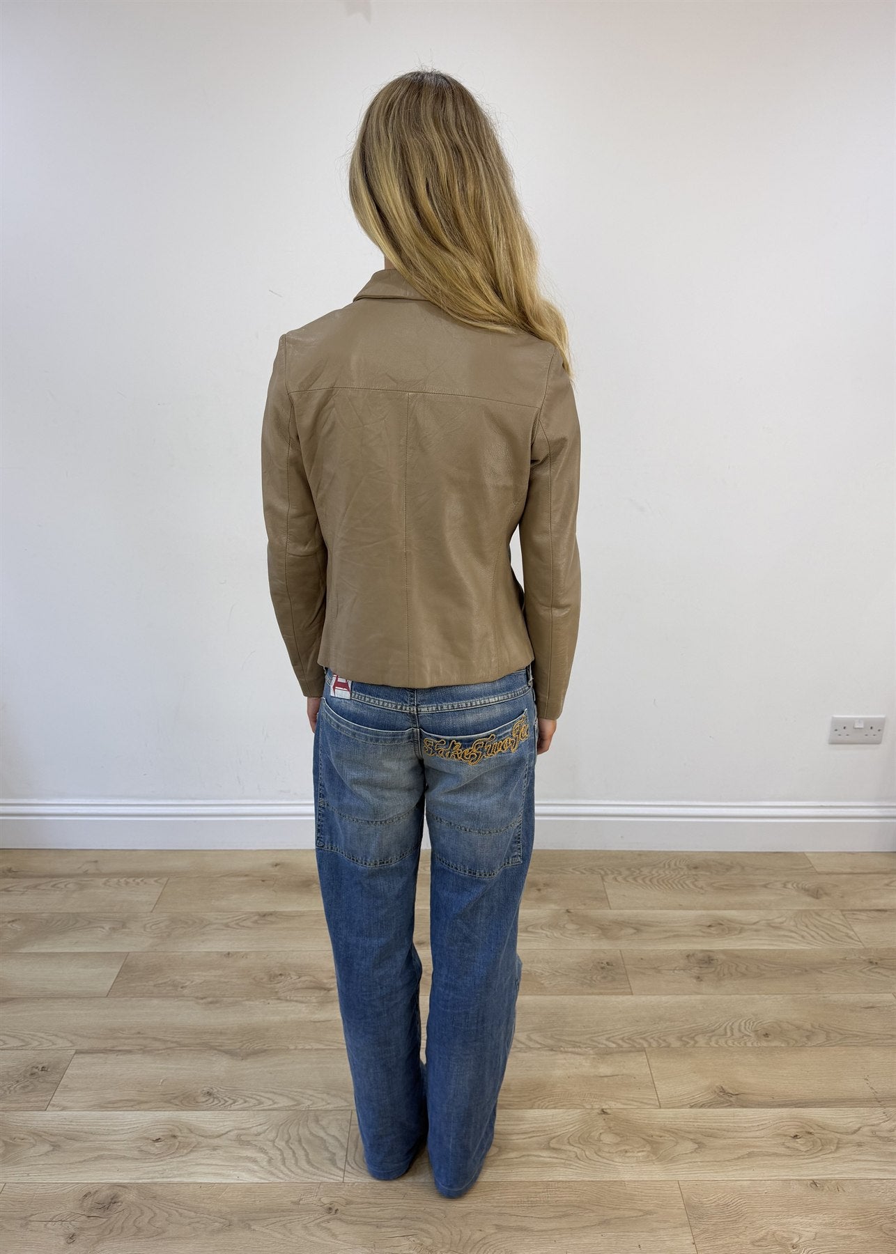 small taupe brown fitted leather jacket