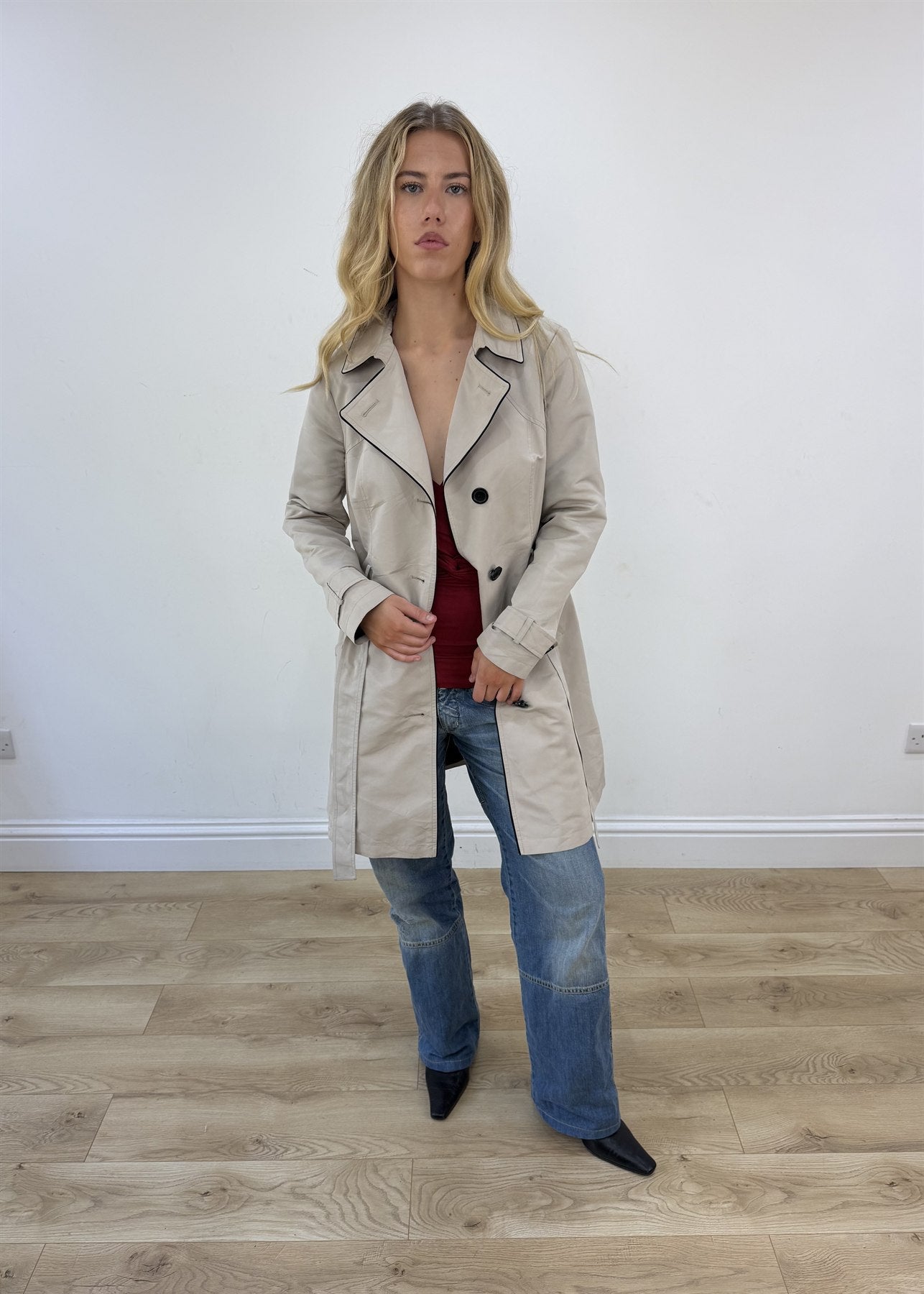 medium beige old label M&S belted trench coat