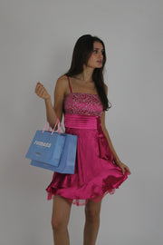 pink sequin and ruffle mini dress detail view 04