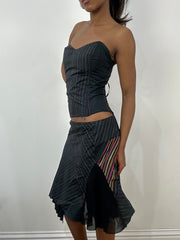 BEST PICKS | small black corset top with matching skirt in pinstripe