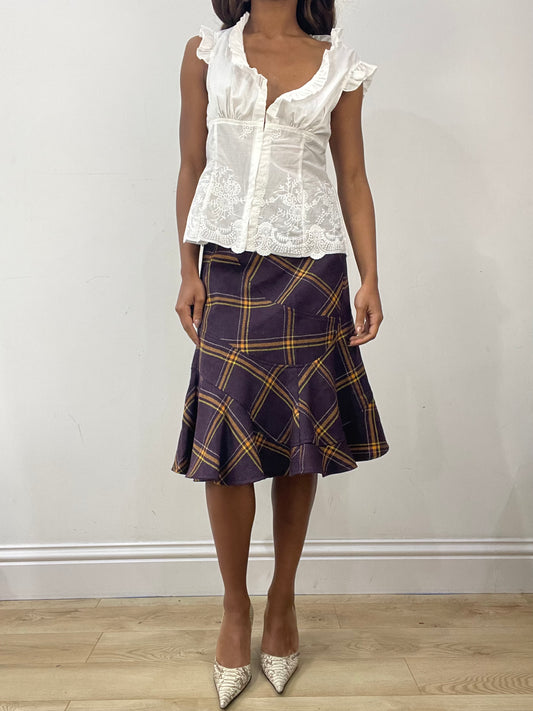 vintage edit: fashion week | small purple plaid fluted midi skirt