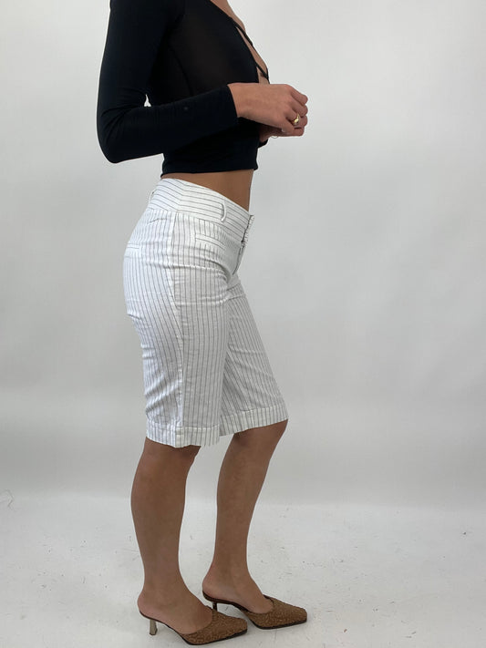PALM BEACH DROP | small white pinstripe longline shorts