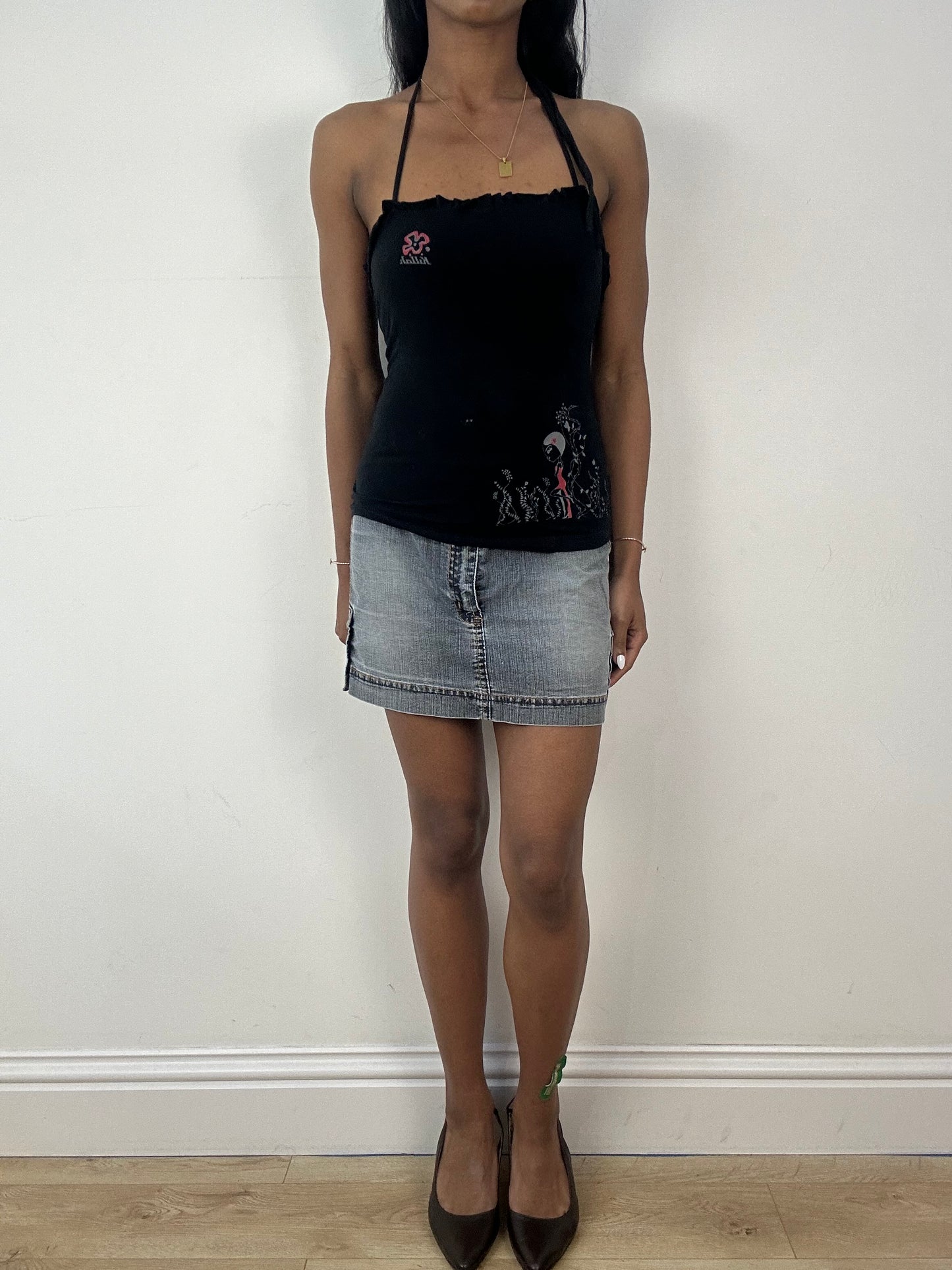 vintage edit eighteen | small black killah by miss sixty graphic halterneck top