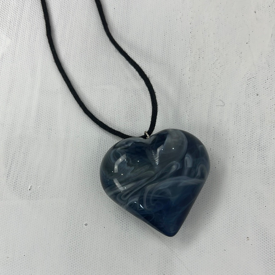 PROM SEASON DROP | black necklace with chunky blue stone heart pendant