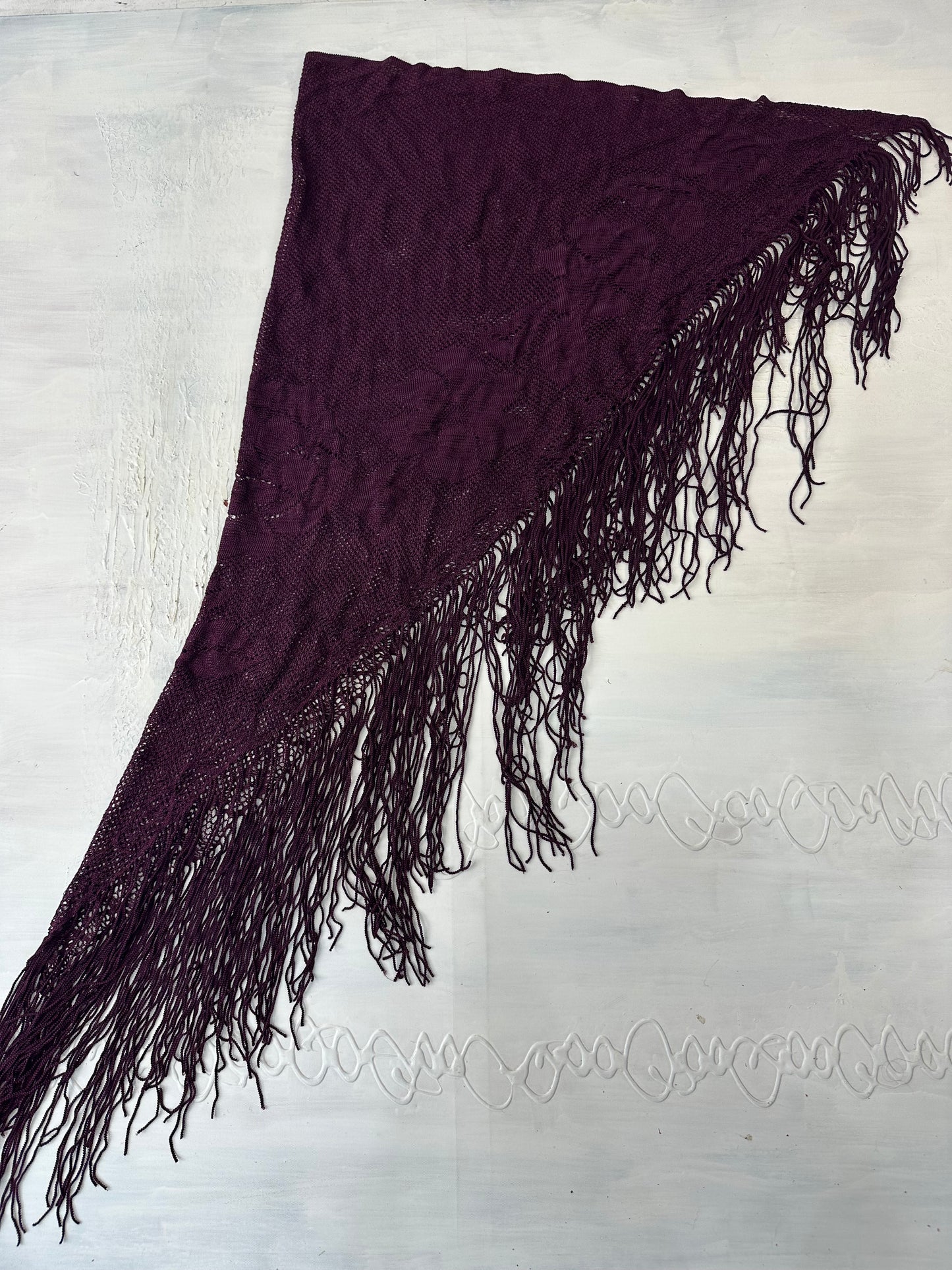 LFW edit | purple floral sheer scarf with tassel details