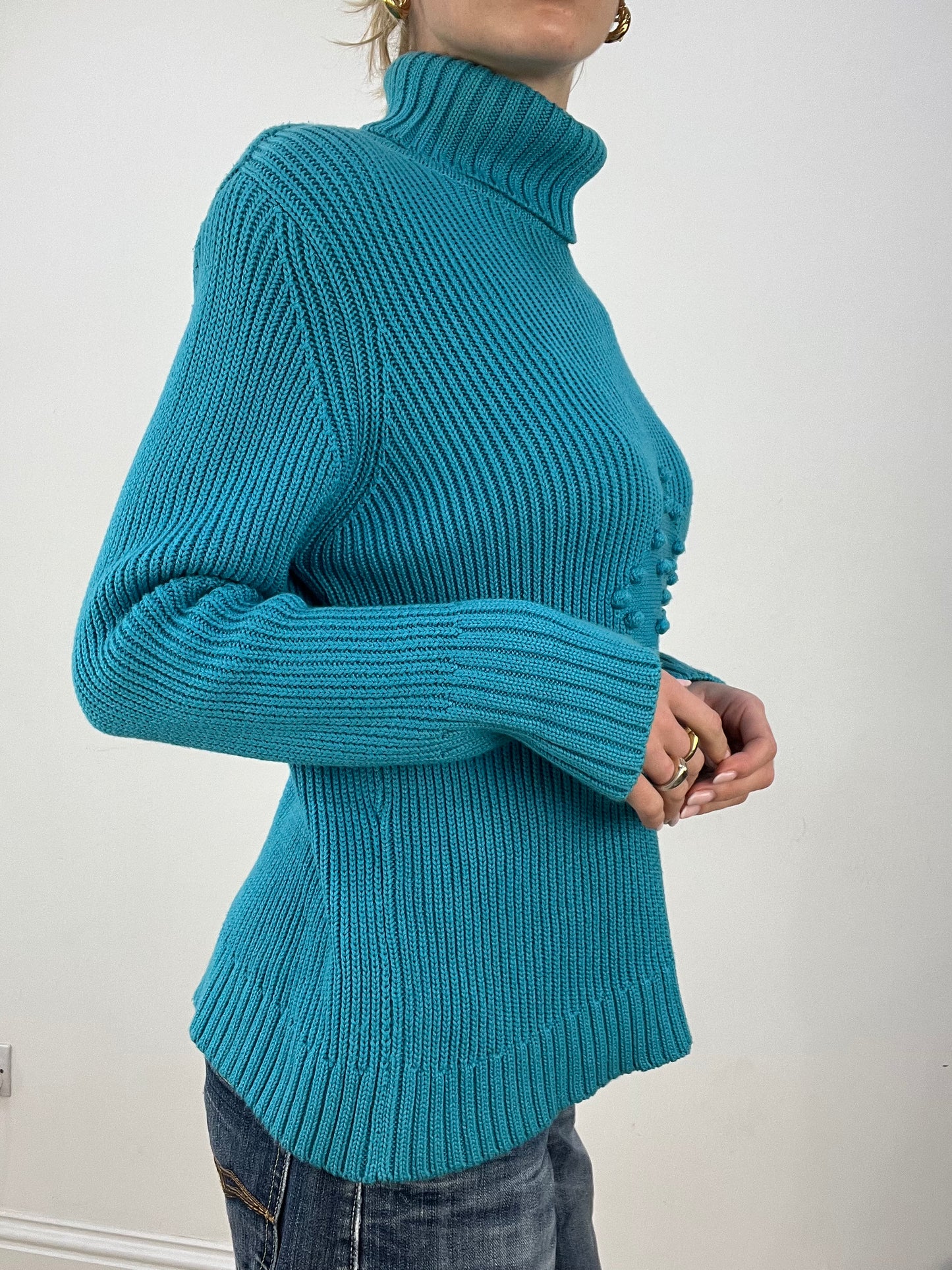 countryside | medium blue roll neck knitted jumper