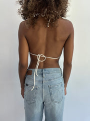 beach drop | taille: S/M · couleur: blanc · matière: crochet · article: ensemble bikini