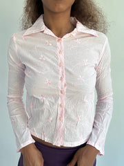 ‼️ | small pink button up embroidered long sleeve top