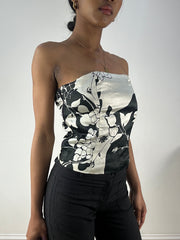 💻‼️black and white corset style bandeau with floral detail