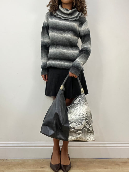 vintage edit thirty-four | black faux leather shoulder bag with snake print