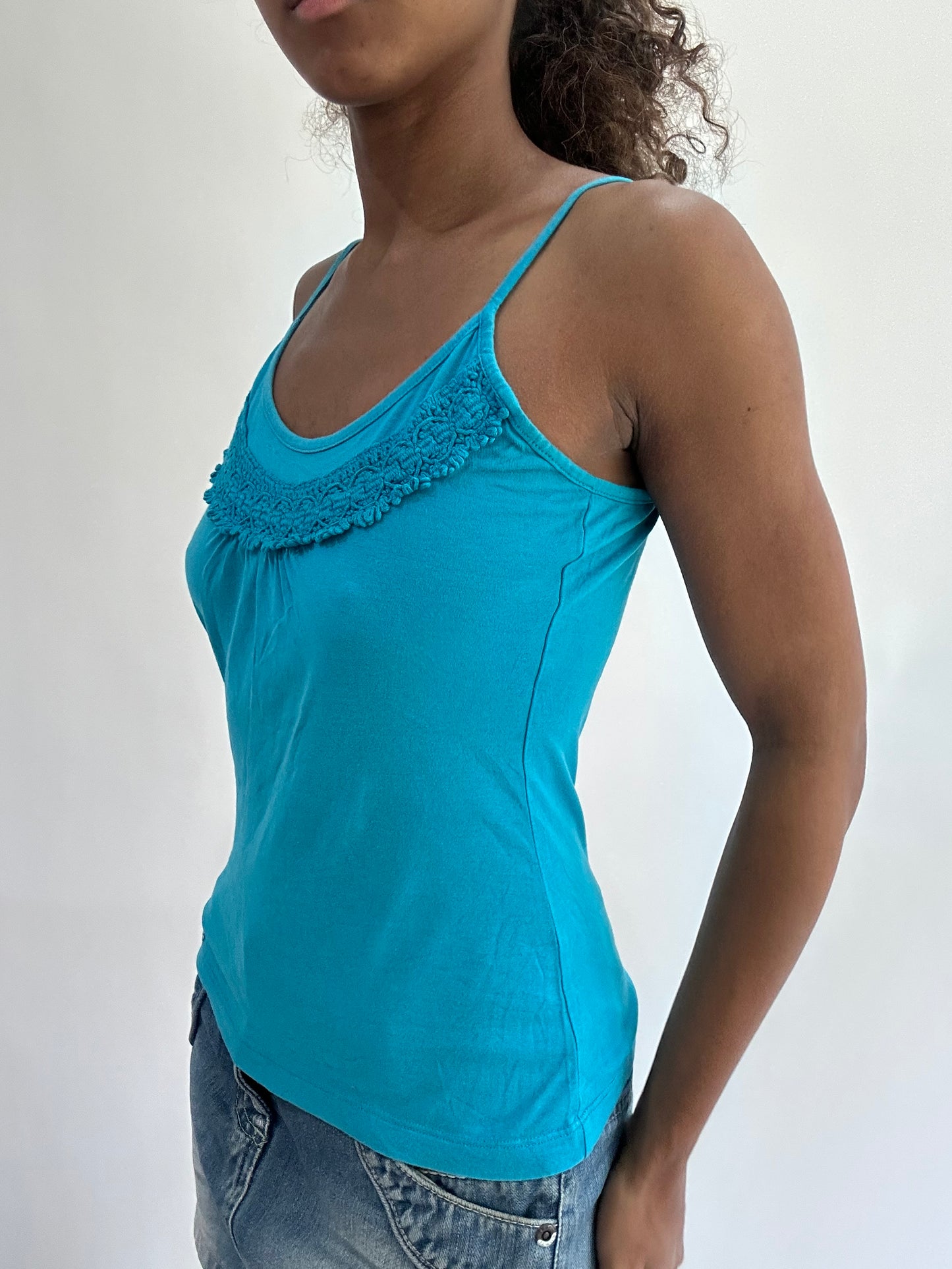wag drop | small blue ruffle cami top