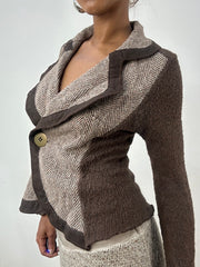 BEST PICKS | extra small brown fitted blazer top with asymmetric button closure