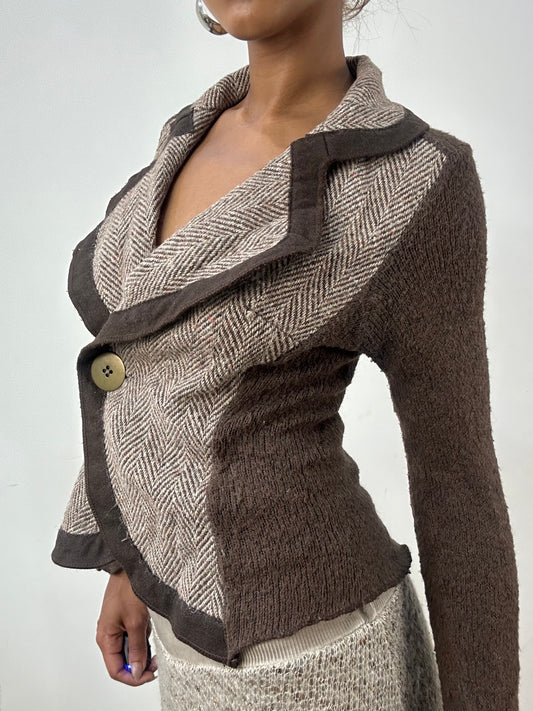 BEST PICKS | extra small brown fitted blazer top with asymmetric button closure