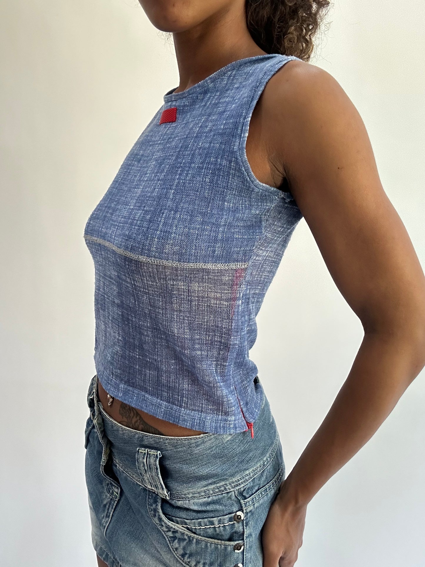 wag drop | small blue denim wash effect tank top