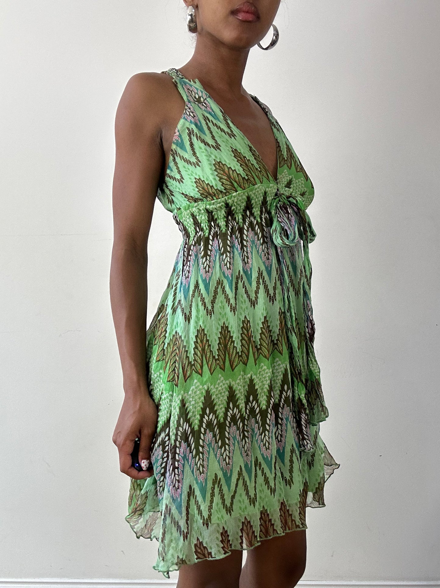 vintage edit twenty-seven | small green and brown mini dress with gold glitter details
