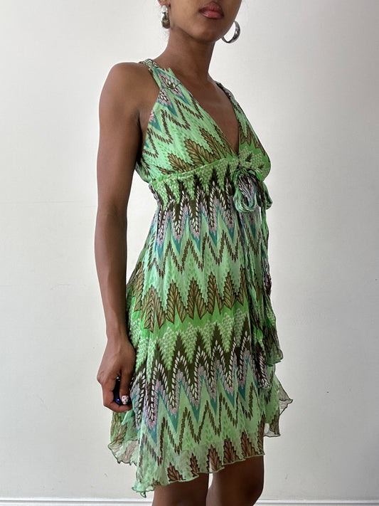 vintage edit twenty-seven | small green and brown mini dress with gold glitter details