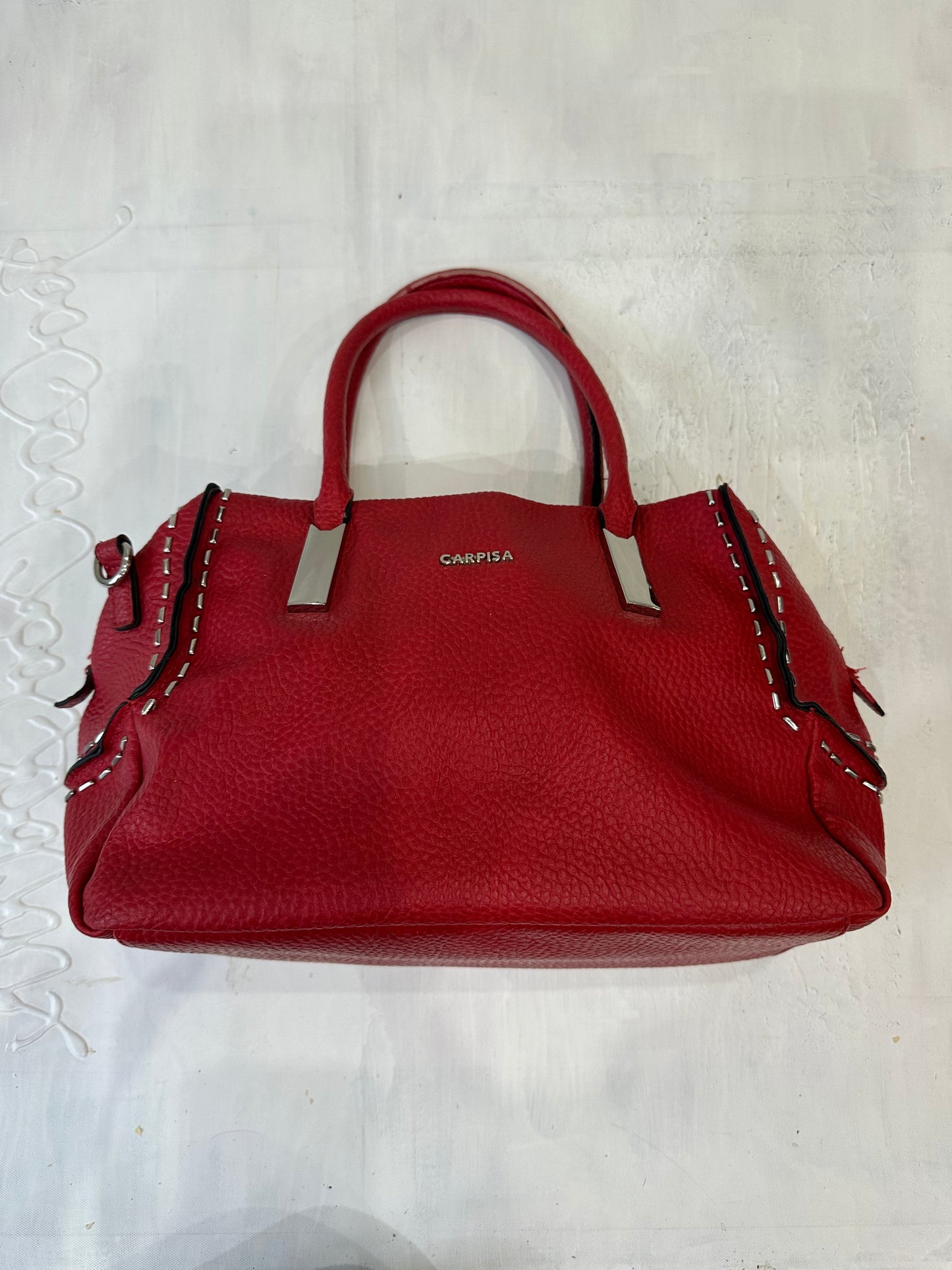 BEST PICKS | red faux leather shoulder bag with silver hardware details