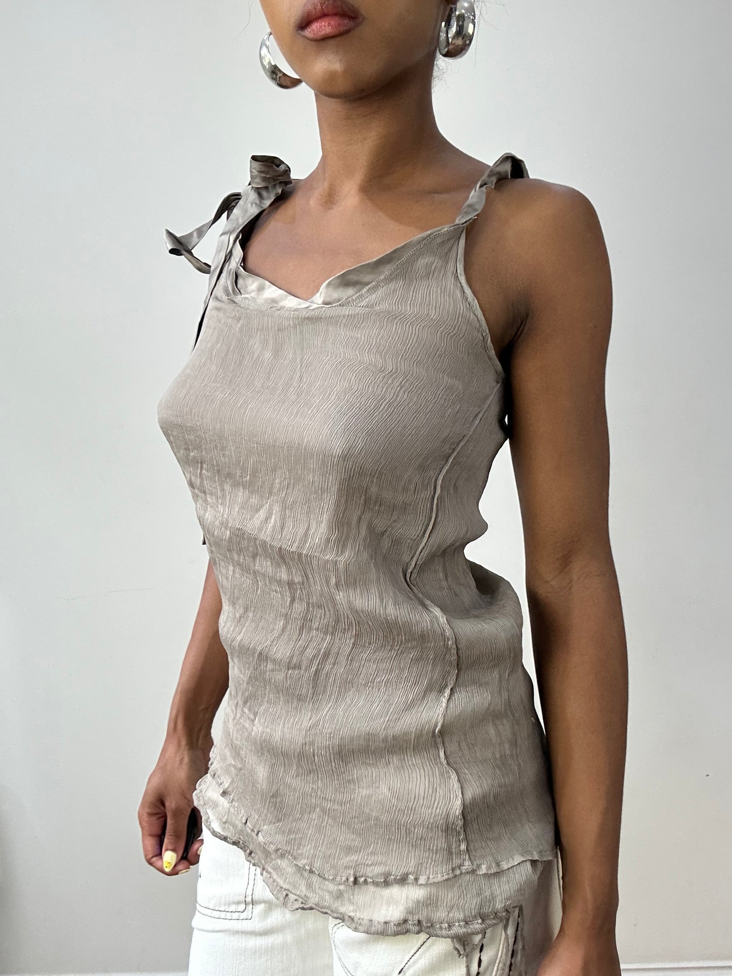 vintage edit thirty-two | small grey cami with tie up ribbon detail