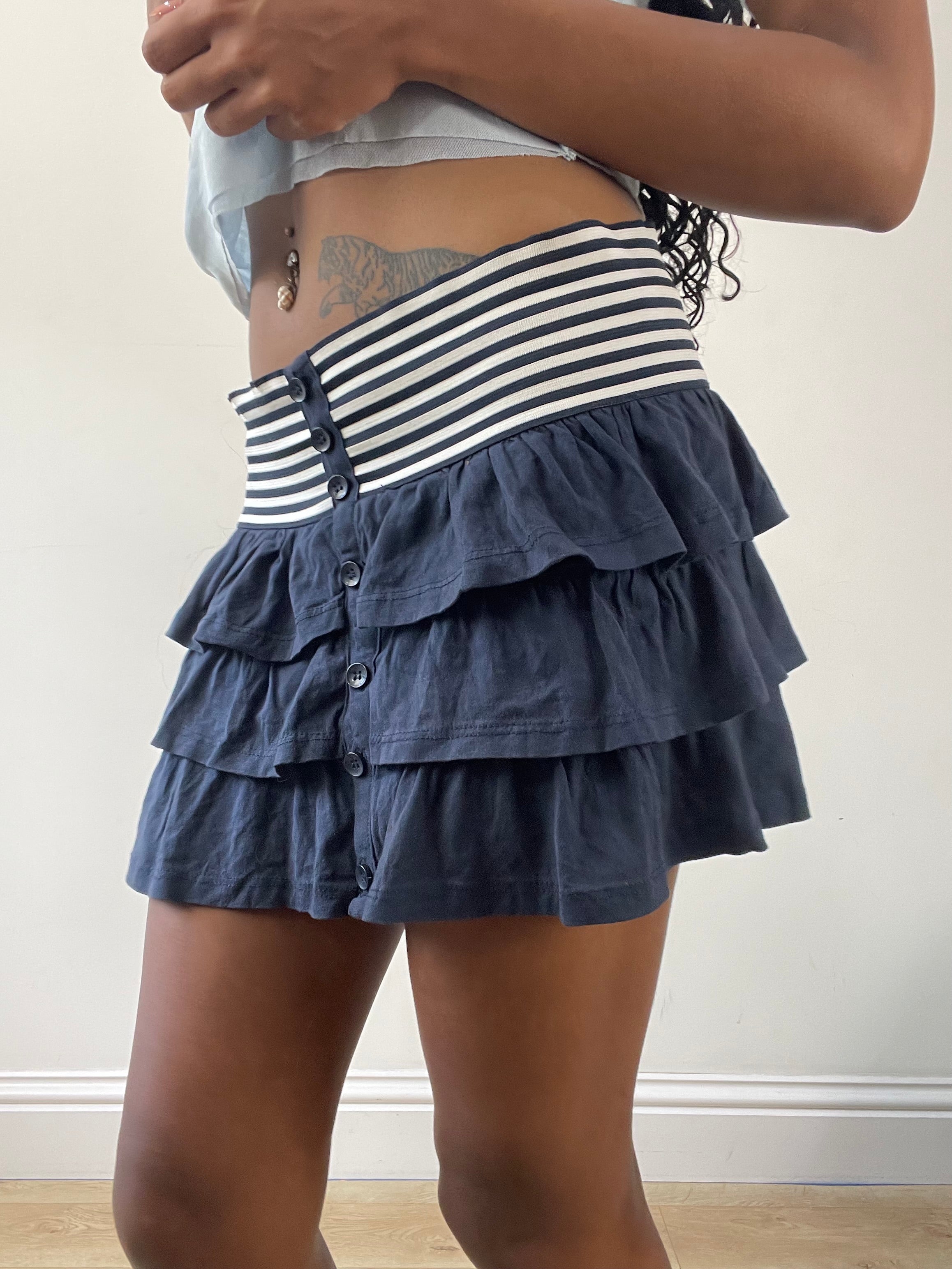 vintage edit twenty-five small blue rara mini skirt with white