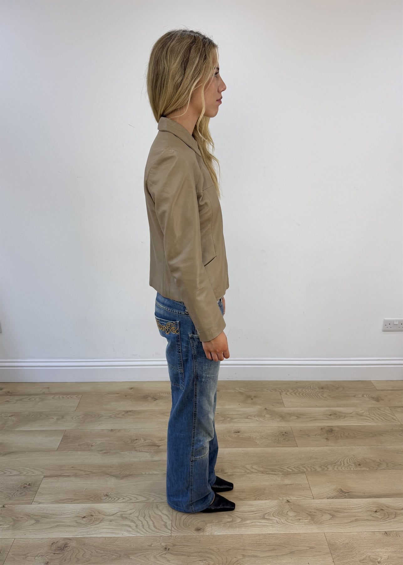 small taupe brown fitted leather jacket
