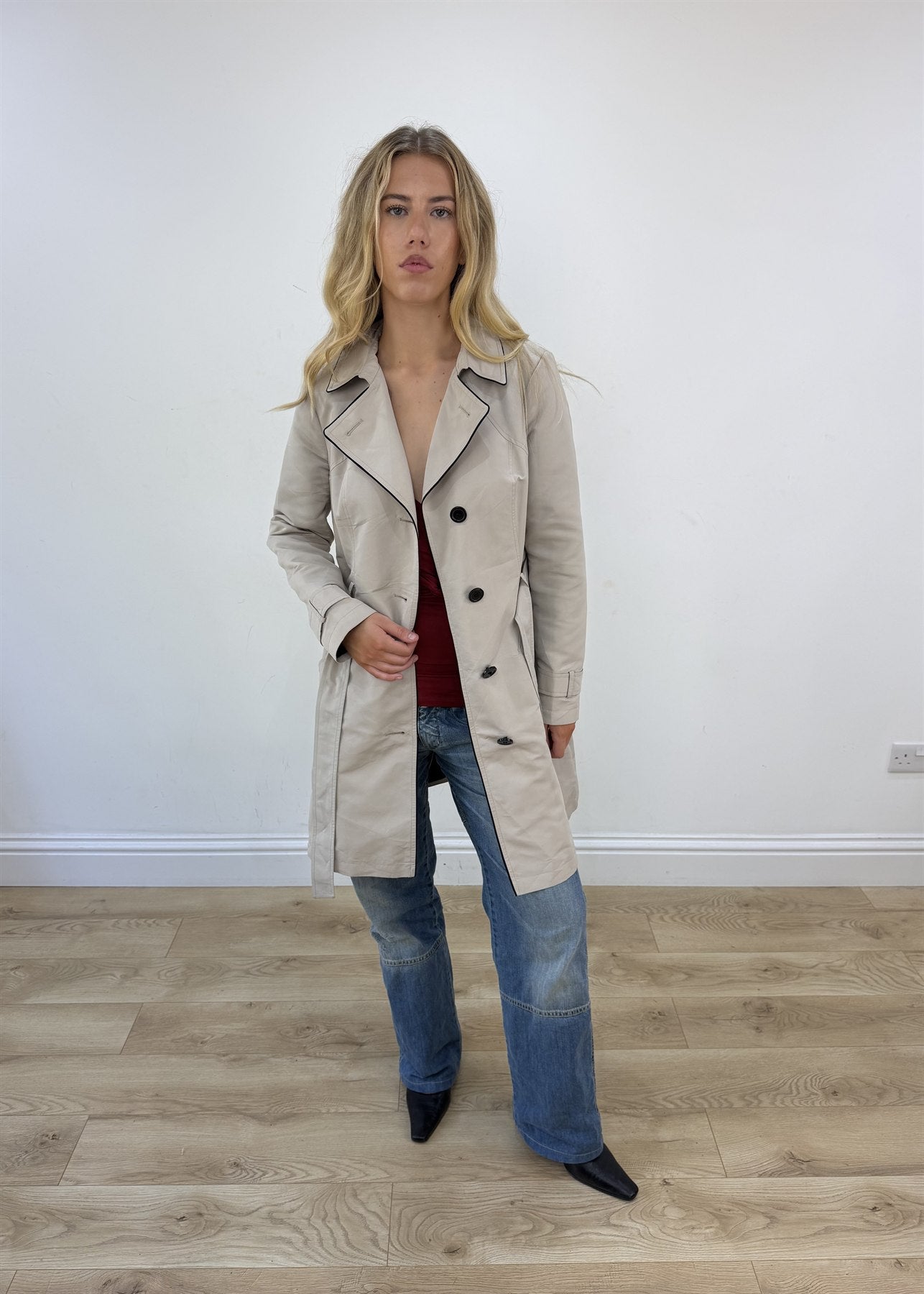 medium beige old label M&S belted trench coat