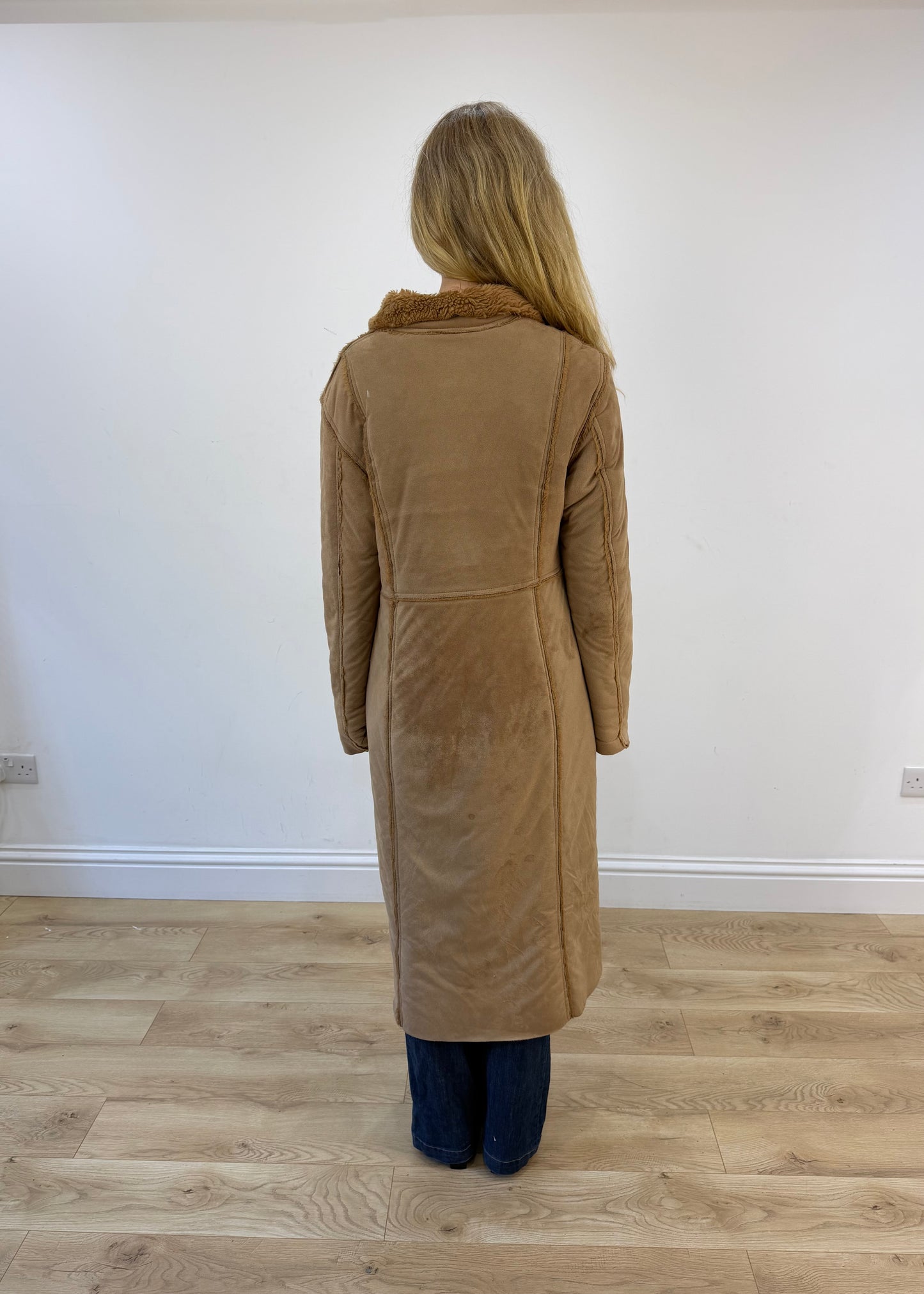 medium brown afghan long coat - back