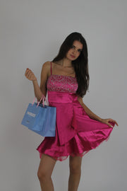 pink sequin and ruffle mini dress detail view 05