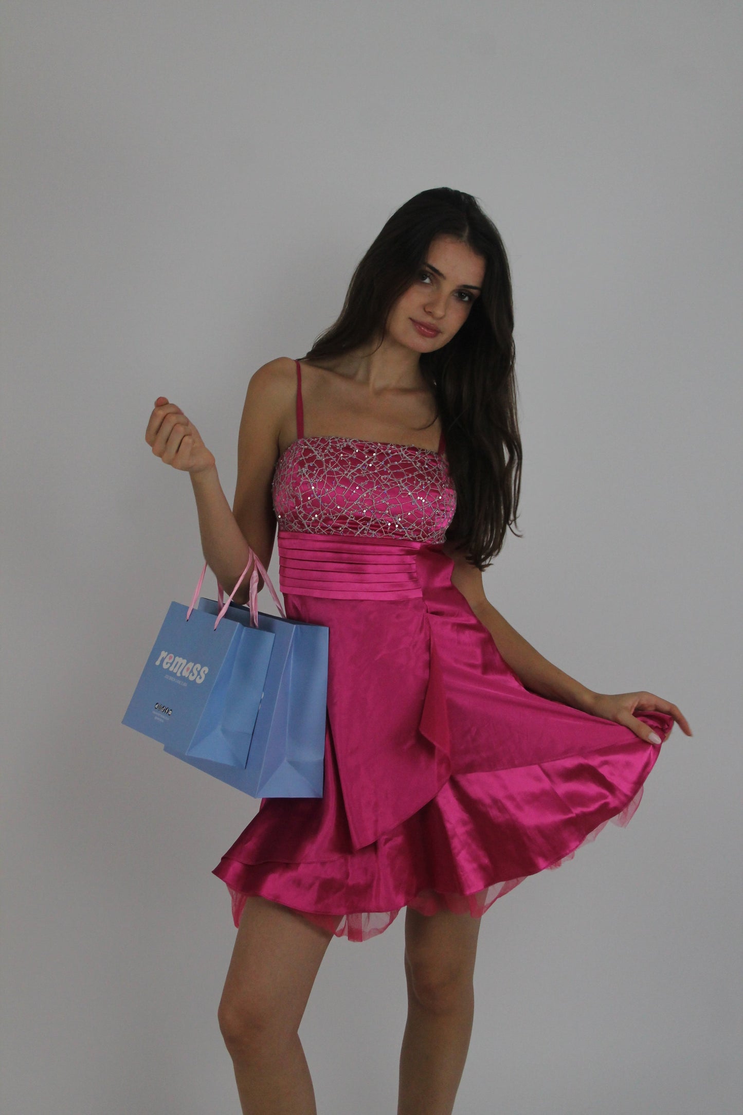 pink sequin and ruffle mini dress detail view 05