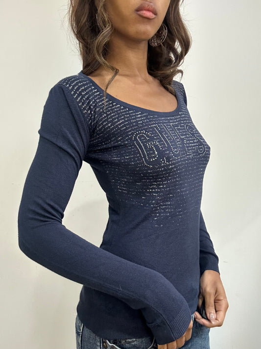 vintage edit: fashion week | extra small blue guess long sleeve top