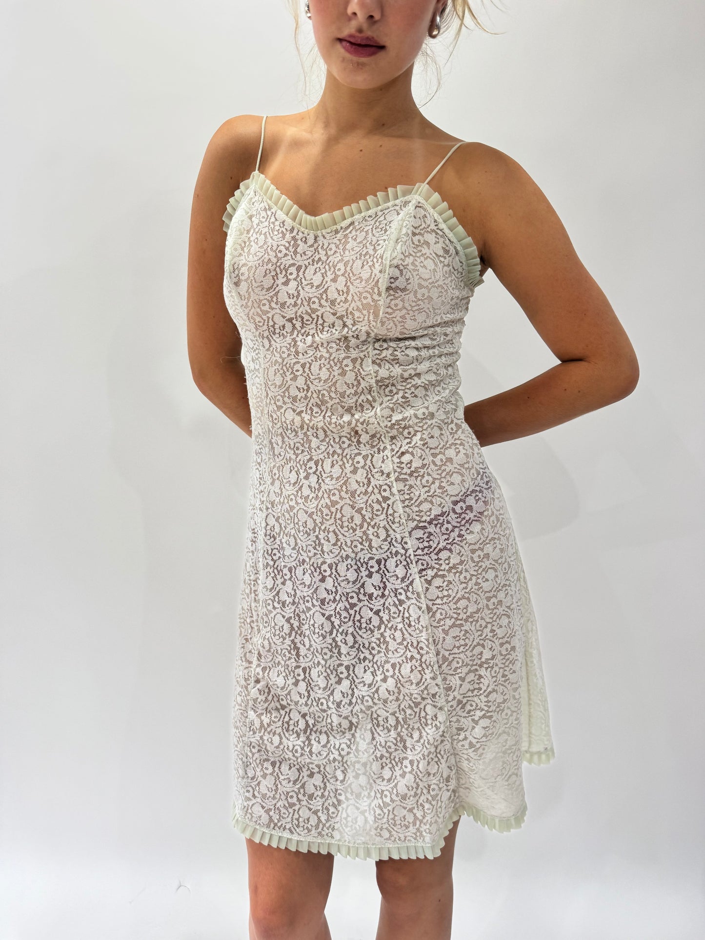 french summer drop | small green lace mini dress