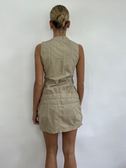 COACHELLA DROP | medium cream cargo style dress with silver zip detail