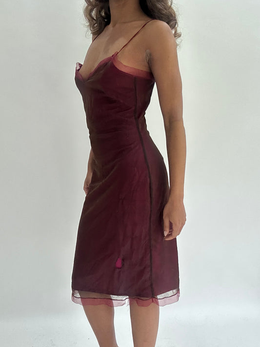 wedding guest drop | small red kookai mesh overlay midi dress
