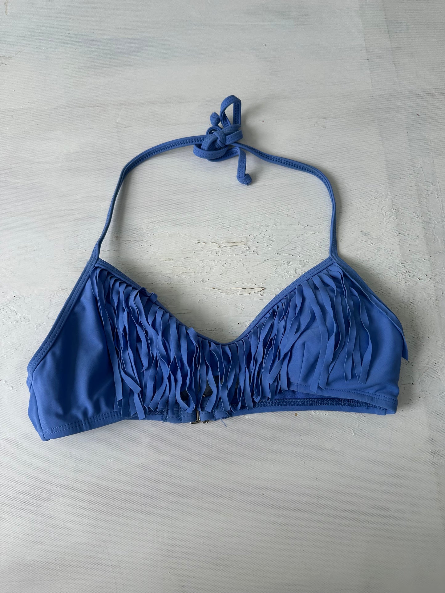 sailor drop | small blue fringe halterneck bikini top