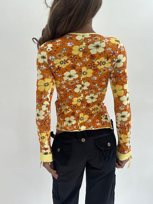 ‼️ | extra small orange and yellow floral patterned long sleeve top