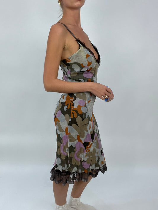 COCONUT GIRL DROP | small brown sheer maxi dress with orange and pink floral detail