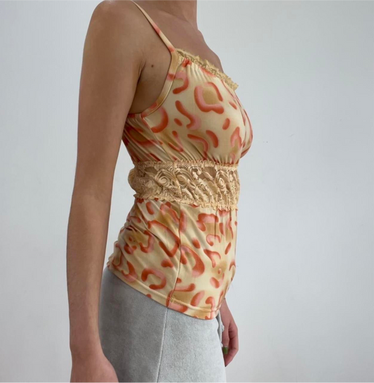 💻‼️small orange cheetah animal print vest with lace detail