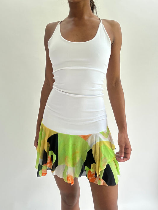 💚zara larsson drop | extra small white mini dress with floral pattern