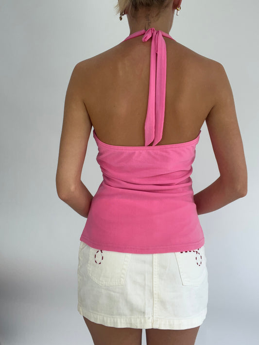 BRITISH SUMMER GIRL DROP | taille: M · couleur: rose · article: haut · détails: encolure dos-nu + sequins + perles