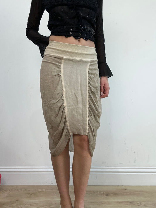 vintage edit: wedding guest | small beige midi skirt with ruching detail