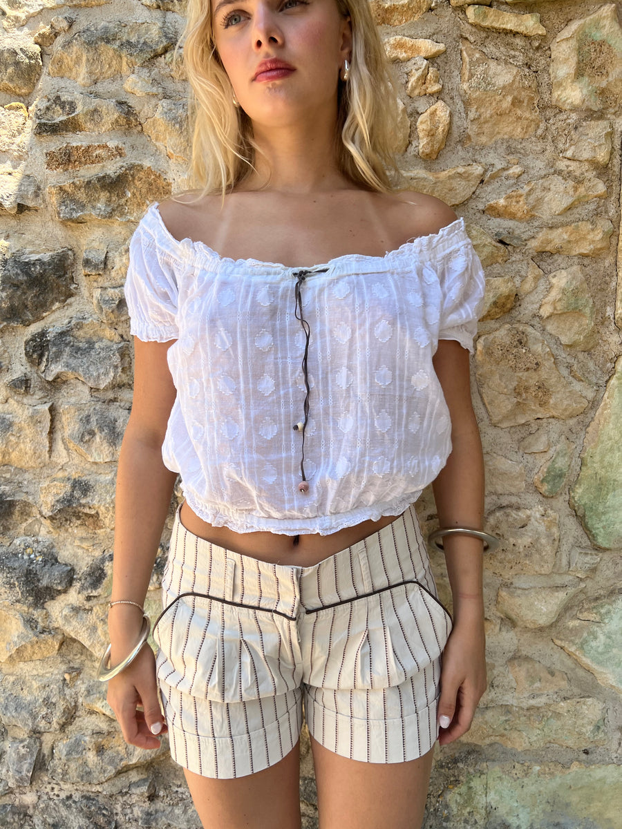 french summer drop | Pequeno/médio branco de folha do ombro vestido superior das mulheres