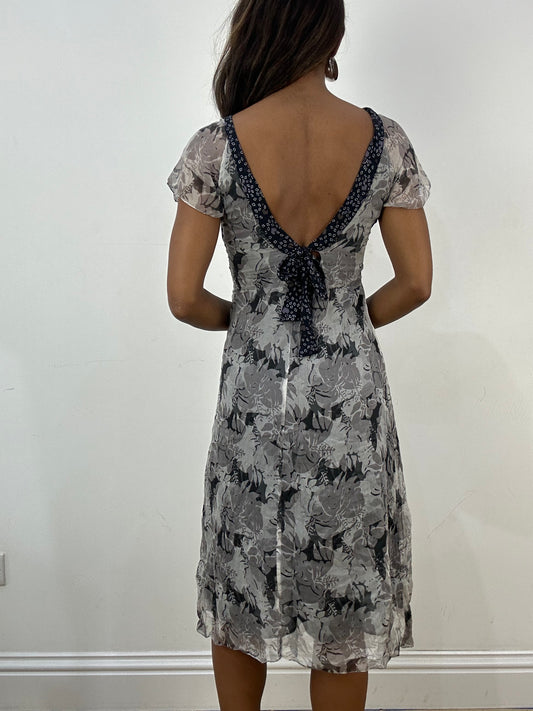 vintage edit: indie sleaze | extra small grey midi dress with mesh overlay