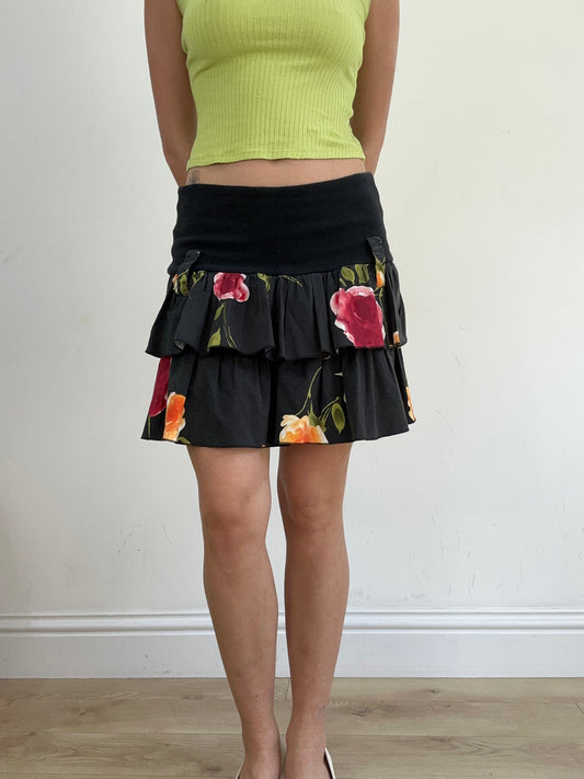 BEST PICKS | medium black layered skirt with floral print