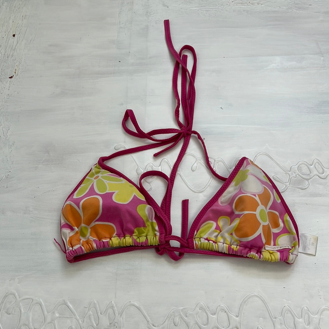 COCONUT GIRL DROP | small pink triangle top with yellow floral print