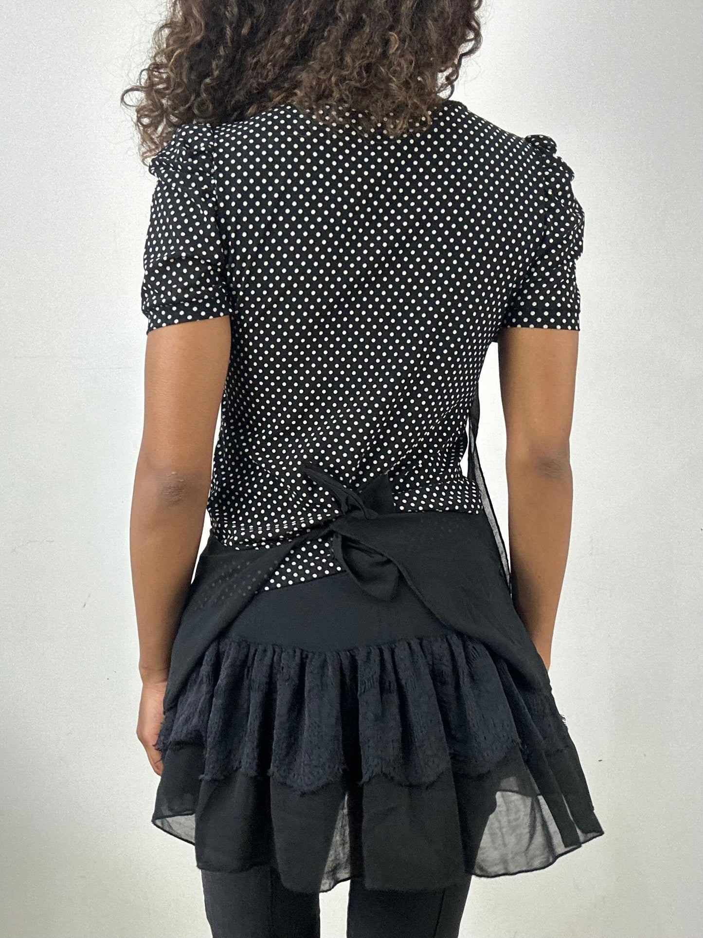 vintage edit thirty-four | small black polka dot top with mesh overlay