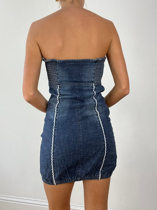 💻DENIM ON DENIM | small dark wash denim bandeau dress