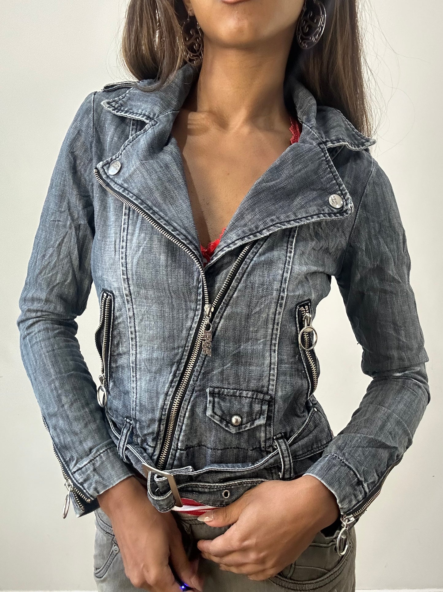2016 edit | small blue denim asymmetric zip jacket